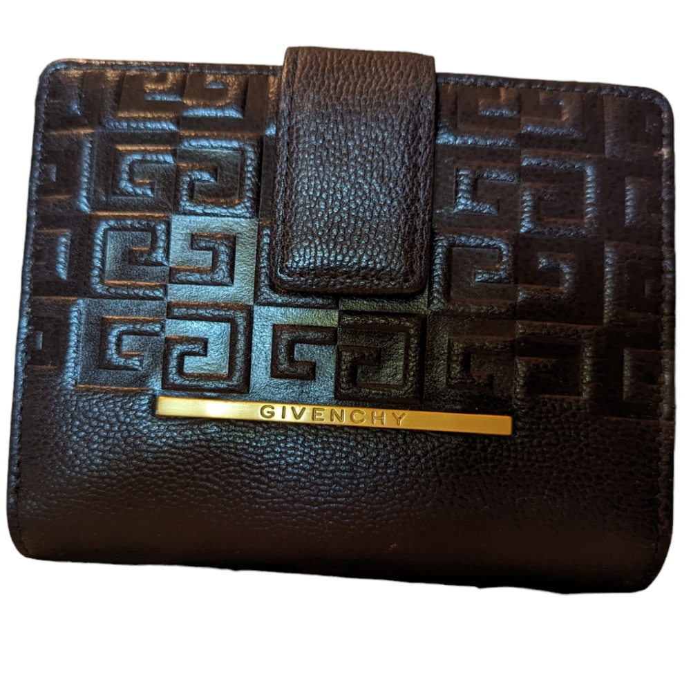 GIVENCHY TRIFOLD VINTAGE kisslock compact wallet in chocolate brown